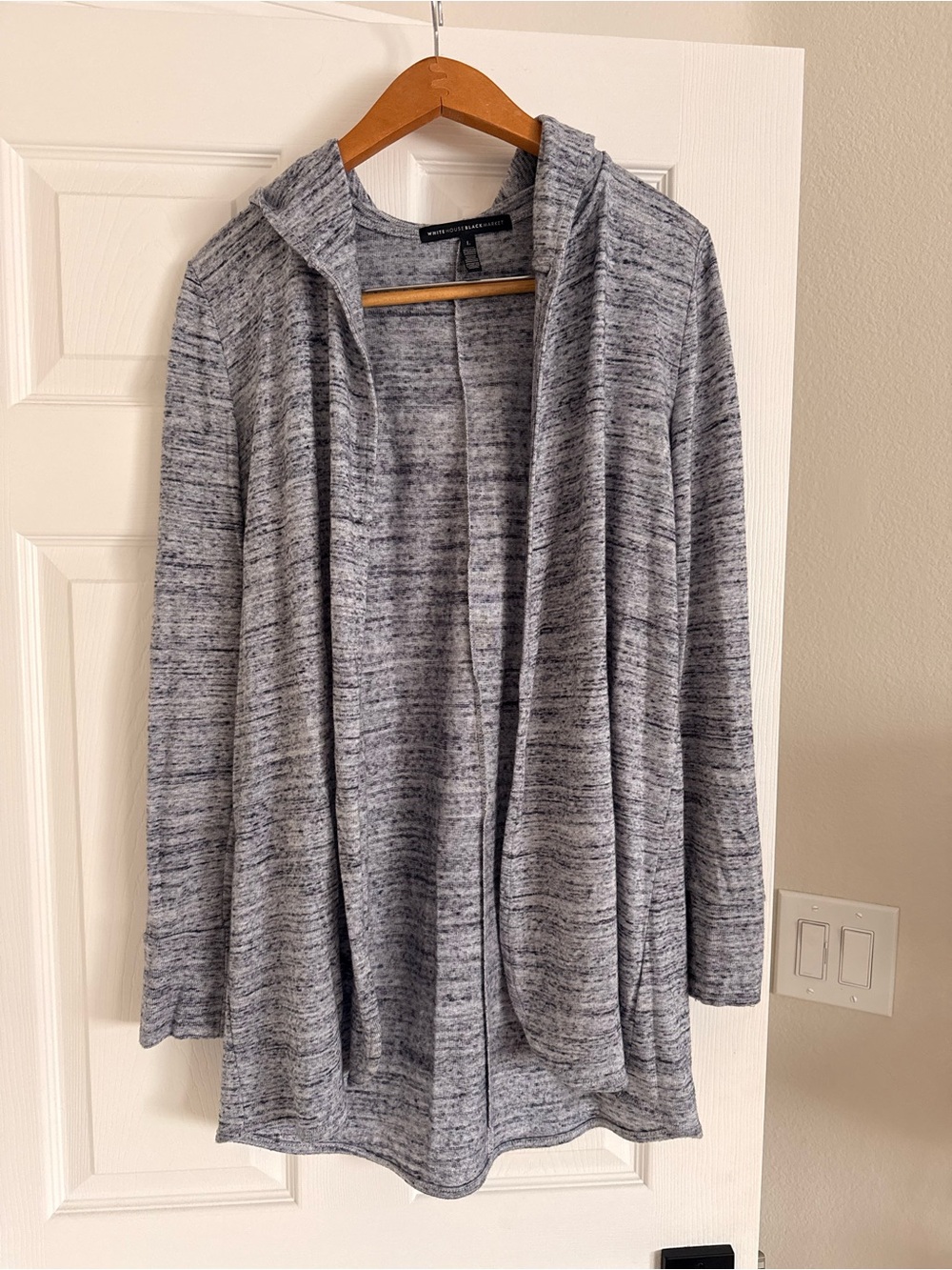 White House Black Market Heathered Gray Hooded Open-Front Cardigan